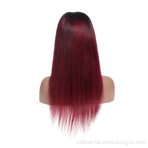 1B/99J Ombre Red Color 4*4 Deep Part Straight Lace Closure Human Hair Wigs With Baby Hair Remy Glueless Brazilian Wigs For Women